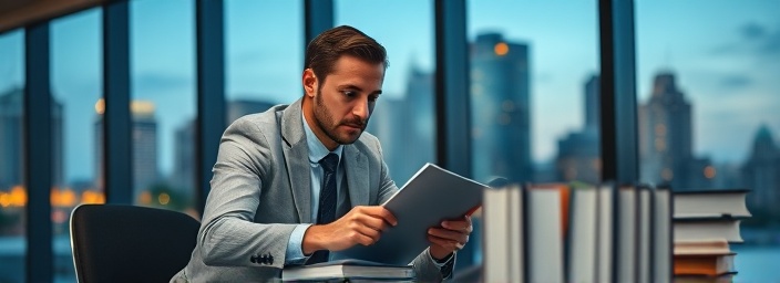 dynamic tax expert, proactive, navigating tax laws, photorealistic, sleek corporate office with city view, highly detailed, legal books lined up, balanced color tones, silver grays, ambient evening lighting, shot with an Olympus 25mm lens.