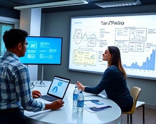 innovative tax planning team, collaborative, brainstorming tax strategies, photorealistic, high-tech office with interactive screens, highly detailed, whiteboard covered in diagrams, heightened saturation, bold hues, high-key lighting, shot with a Panasonic 45mm lens.