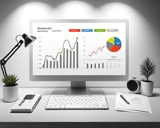 balanced investment portfolio, meticulous, optimizing risk-return, photorealistic, minimalist desk setup with graphs and pie charts, highly detailed, smoothly transitioning datasets, exact representation, monochrome gradients, cool spotlight lighting, shot with a 50mm fixed lens.
