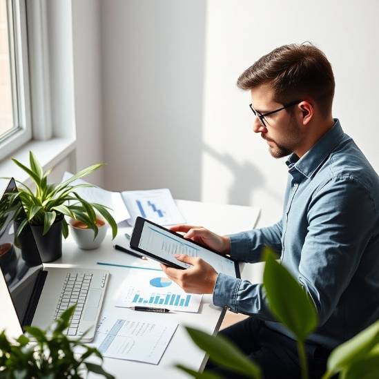 Dedicated financial planner analyzing projections in a minimalist workspace.